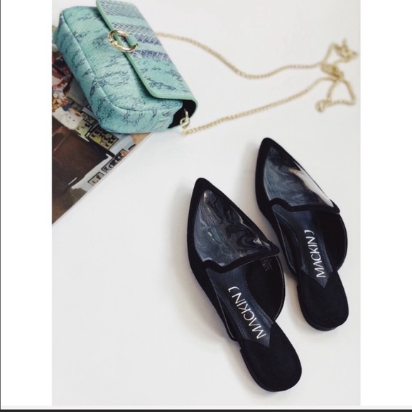 Black & clear PVC pointy toe mule sliders - Picture 1 of 3